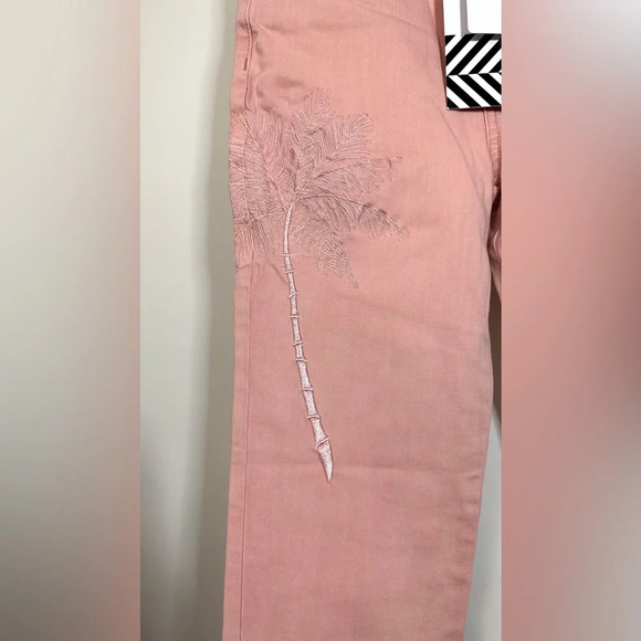 NWT Sandrine Rose Pink Embroidered Palm Tree Skinny High Waist Jeans Size 25 - Picture 6 of 8